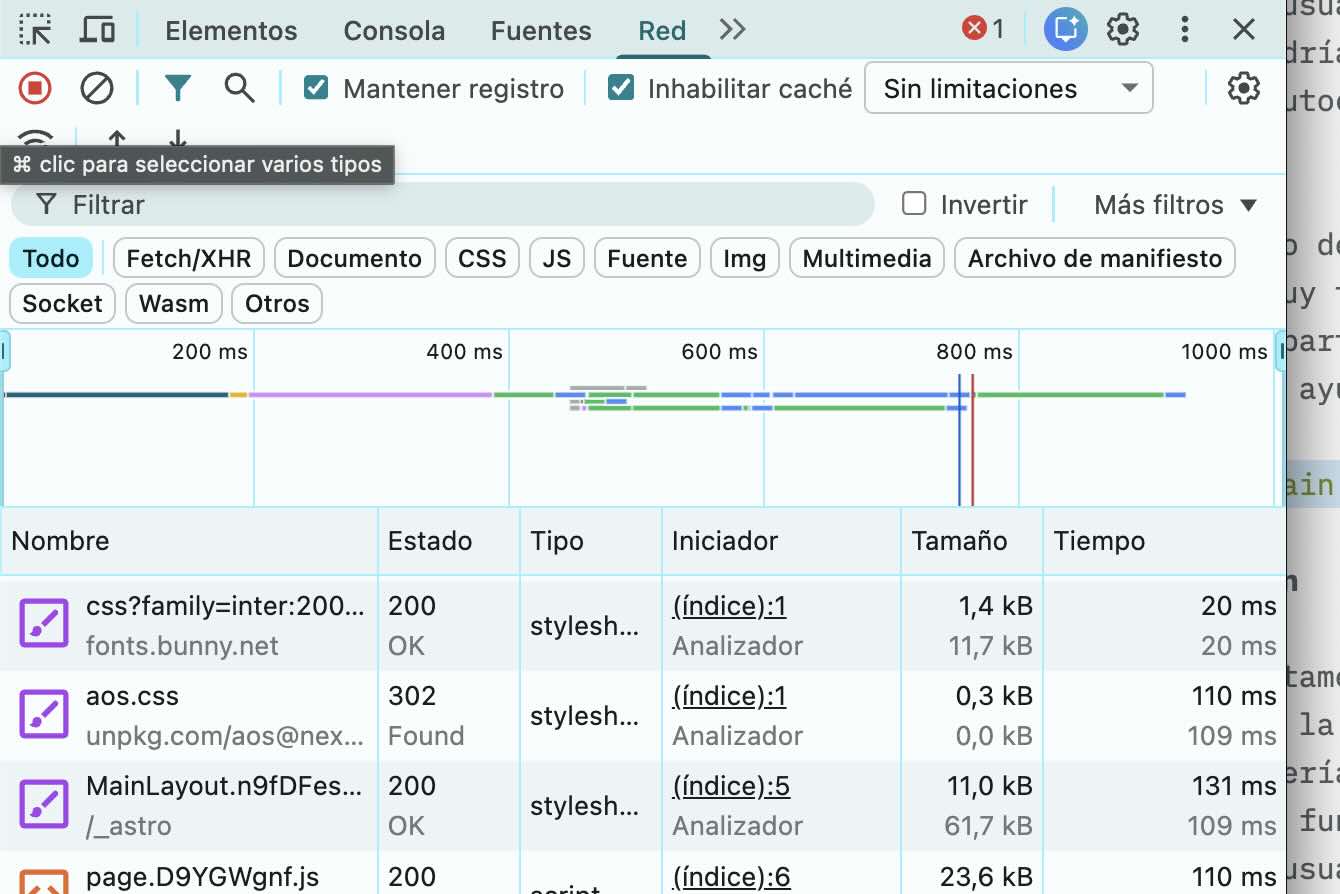 DevTools Comprobación Red 