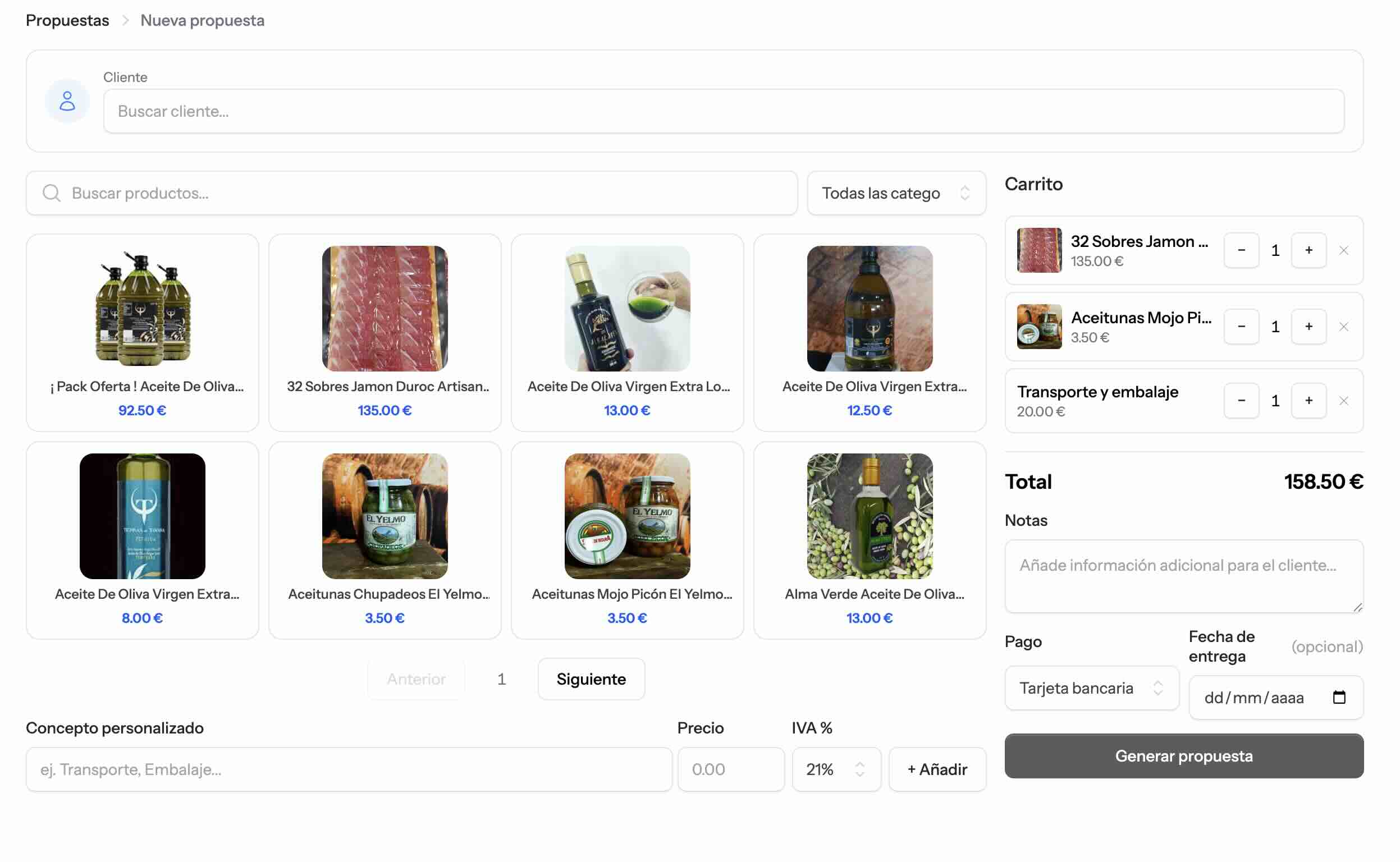 Panel de administración personalizado WooCommerce para generar pedidos