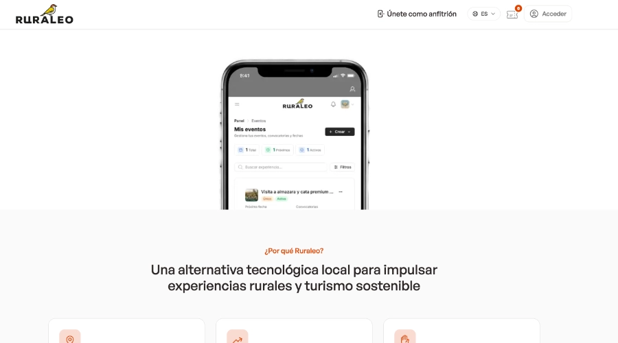 Ruraleo es mi proyecto personal basado en un marketplace de reservas de experiencias rurales